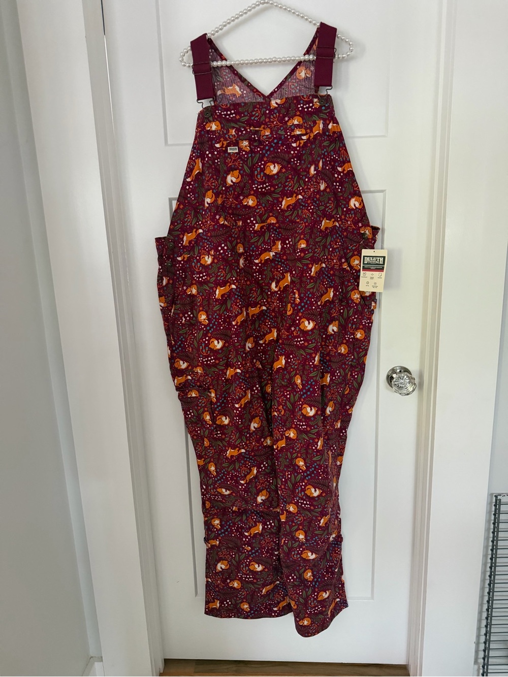 Duluth Trading Co Burgundy Fox Print Overalls Jumpsuit